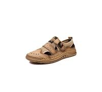 CHDWEY Men Sandals Summer Men Sandals Handmade Mesh Sneakers Casual Breathable Men Shoes Outdoor Walking Comfortable Men Sandals(Khaki,7)