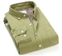 CHDWEY Shirt Men Quality Men Cotton Corduroy Warm Winter Shirt Thick Fleece Lining Thermal Shirt Long Sleeved Bottoming Shirt Mens Winter Shirts(Light green,XXXX-Large)