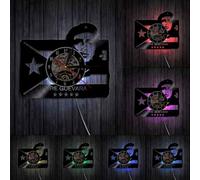 Che Guevara Portrait with Cuban Flag Cuba Revolution Man Cave Wall Art Wall Clock Socialist Vintage Vinyl Record Wall Clock With LED