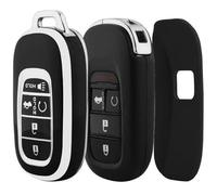 Che Yuefu Compatible with Toyota Key fob Cover ,4 Button Soft TPU with Leather Keychain 360 Degree Protection Key fob case for Camry RAV4 Corolla Highlander Avalon C-HR Prius Smart Key , (Black)
