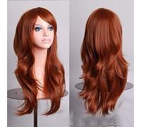 Cheap 70CM 27'' long wavy anime Cosplay Wigs Fake Heat Resistant Synthetic Hair Black Blue Brown Blonde wavy Wigs +wigs cap One Size 7