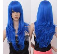 Cheap 70CM 27'' long wavy anime Cosplay Wigs Fake Heat Resistant Synthetic Hair Black Blue Brown Blonde wavy Wigs +wigs cap One Size 12
