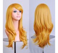 Cheap 70CM 27'' long wavy anime Cosplay Wigs Fake Heat Resistant Synthetic Hair Black Blue Brown Blonde wavy Wigs +wigs cap One Size 5