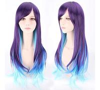 Cheap anime colorful pony Cosplay Wigs Fake Heat Resistant Synthetic Hair purple blue Halloween Christmas Wigs +wigs cap One Size PL-458