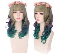 Cheap anime colorful pony Cosplay Wigs Fake Heat Resistant Synthetic Hair purple blue Halloween Christmas Wigs +wigs cap One Size PL-124 only wig