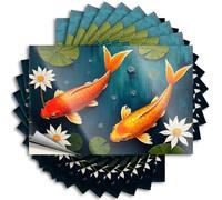 Cheap Bumper Aesthetic Decals, Decorations for Patio Cute Pattern Design for Taupe Notebook | Bumper Removable Vinyl Two Orange Koi Fish Swim Among Lily Pads and Flowers(6X9CM)