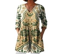 Cheap Coats for Women UK Women Summer Tops with Pockets Linen 3/4 Sleeve V Neck Tunic Top Cotton Linen Casual T-Shirt Oversized Long Swing Blouse Shirts Ladies Clothes Tee