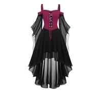 Cheap Halloween Costume Cold Shoulder Strap Vintage Steampunk Lace Up Renaissance Skirt A-Line Mesh Patchwork Irregular Hem Swing Fallen Angel Womens Gothic Dress Victorian Costume Medieval