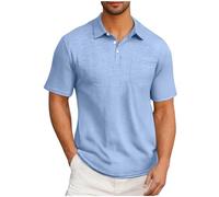 Cheap Items Men's T-Shirts for Summer UK with Pocket Casual Breathable Beach Tee Shirt Fashion Button Lapel V Neck Short Sleeve Wicking Fashion Clothes Mens Tops