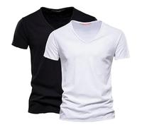 Cheap Items Pack of 2 Premium V Neck Cotton T-Shirts for Men UK Plus Size Solid Color Casual Breathable Wicking Short Sleeve Tee Shirt Fashion Clothes Mens Plus Size Tops