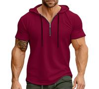 Cheap Items Summer Clothes for Men Men's Summer Hooded Sports American Zipper Solid Color Shirt Smart Casual T Shirts for Men UK Fashion Clothes Big and Tall Tops UK