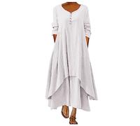 Cheap Items Women Summer Dress Irregular Solid Long Dress Sleeve Long Women Casual Loose O-Neck Women's Womens Casual Plus Size Summer Slip White
