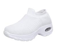 Cheap Trainers Trainers for Women Wide Fit Wedge Trainers Breathable Mesh Orthopedic Sneakers Casual Air Cushion Arch Support Running Shoes Low Top Ladies Shoes Sale White 4