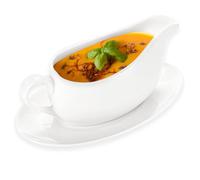 Cheardia 14 oz Gravy Boat with Tray, White Ceramic Sauce Boat with Ergonomic Handle and Big Dripless Lip Spout for Salad Dressings, Creamer, Broth, Black Pepper