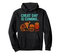 Cheat Day Is Coming - Funny Junk Food Cartoon Pizza Fries Pullover Hoodie