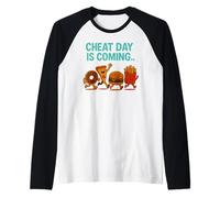 Cheat Day is Coming - Funny Junk Food Cartoon Pizza Fries Raglan Baseball Tee