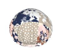 Cheater Quilt Squares Patchwork Fabric Rose Waterproof Shower Cap,Elastic Bathing Hair Cap Environmental Protection Hair Bath Caps, Double WaterproofBathing Shower Hat