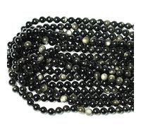 CHEAVIAN 45PCS 8mm Natural Gold Obsidian Gemstone Round Loose Beads Crystal Energy Stone Healing Power for Jewelry Making 1 Strand 15"