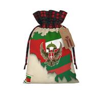 Chechen Republic Flag Map01 Print Christmas Party Gift Bags, Linen Drawstring Xmas Holiday Wedding Treat Candy Jewelry Sacks, Color Blocking Plaid Fabric