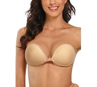 CheChury Adhesive Bras Invisible Push Up Bra Strapless Sticky Bra Reusable Lift Up Invisible Bra Silicone Gathering Backless Bra Nipple Covers Stick On Bra for Backless Dresses,Beige,D Cup