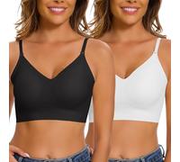 CheChury Backless Bras for Women Low Back Deep V Plunge Bra Wirefree Seamless Bra Spaghetti Strap Convertible Push Up Bralette with Padding Removeable,Black/White,S