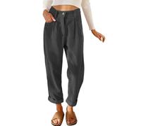 CheChury Corduroy Trousers Women Casual High Waisted Straight Leg Trousers with Pockets Loose Fit Bottoms Vintage 3/4 Elasticated Waist Ladies Cord Pants Office Full Length,Dark Grey,XXL