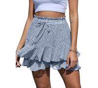 CheChury Floral Chiffon Shorts for Women - High Waist Drawstring Culotte with Ruffle, Bohemia Vintage Tennis Skort