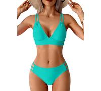 CheChury High Waisted Bikini Sets for Women Tummy Control Push Up Bikini Padded V Neck Straps Cross Mid Rise Triangle Bikini Swimming Costume Women 2 Piece Swimsuit Bathing Suit Swimwear,Blue,L