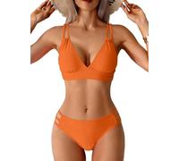 CheChury High Waisted Bikini Sets for Women Tummy Control Push Up Bikini Padded V Neck Straps Cross Mid Rise Triangle Bikini Swimming Costume Women 2 Piece Swimsuit Bathing Suit Swimwear,Orange,L