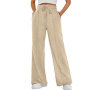 CheChury Jogging Bottoms for Women Straight Leg Trousers Loose Tracksuit Bottoms with Elastic Waist Lounge Yoga Pants Casual Joggers for Women UK,Khaki,XL