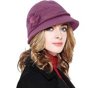 CheChury Ladies Hats Winter Vintage Beanie Hats for Women Floral Cloche Hats Foldable Bowler Bucket Hat Warm Elegant Knitted Hat Brimmed Caps Winter Hats Beanies,Pink