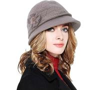 CheChury Ladies Hats Winter Vintage Beanie Hats for Women Floral Cloche Hats Foldable Bowler Bucket Hat Warm Elegant Knitted Hat Brimmed Caps Winter Hats Beanies,Khaki