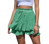 CheChury Summer Chiffon Flowy Shorts for Women - High Waist Drawstring Floral Skort with Ruffle, Bohemia Vintage Tennis Culotte