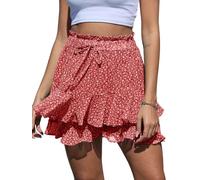 CheChury Summer Shorts for Women Chiffon Flowy Shorts Ladies Skorts Floral Skirt Ruffle Casual Shorts High Waist Drawstring Bohemia Vintage Shorts Culotte Shorts Tennis Shorts
