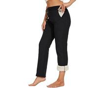 CheChury Sweatpants Women's Fleeced Lined Joggers Fluffy Winter Track Pants Sherpa Fleece Trousers Ladies Hiking Outdoor Thermal Bottoms with Pockets Drawstring,Black,M