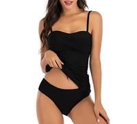 CheChury Tankini Sets for Women Swimming Costumes Bandeau Tankini Top with Removable Adjustable Straps Tummy Control Two Pieces Push Up Ladies Swimsuits Swimwear Bikini Bathing Suit,Black,XXL