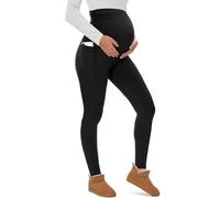 CheChury Thermal Maternity Leggings Over Bump Pregnancy Leggings for Women with Pockets Belly Support Stretchy Thin Fleece Yoga Pants Maternity Gym Trousers Tights Pregnancy Clothes,Black,XL