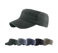 CheChury Vintage Military Hat Cap for Men and Women Adjustable Washed Cotton Distressed Army Cap Unisex Soft Lightweight Flat Roof Sport Hat Green