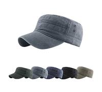 CheChury Vintage Military Hat Cap for Men and Women Adjustable Washed Cotton Distressed Army Cap Unisex Soft Lightweight Flat Roof Sport Hat Grey