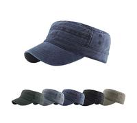 CheChury Vintage Military Hat Cap for Men and Women Adjustable Washed Cotton Distressed Army Cap Unisex Soft Lightweight Flat Roof Sport Hat Navy