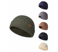 CheChury Warm Knit Beanie for Men Winter Warm Wooly Hat Women Skullcap Knitted Cuffed Fisherman Retro Beanie Unisex,Dark Green