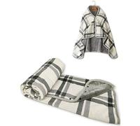 CheChury Winter Thermal Shawls Ponchos for Women Wearable Shawls Wraps Fleece Warm Cape Plaid Lap Office Blanket Comfy Cardigans Throw with Buttons,Grey