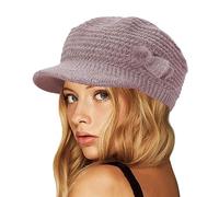 CheChury Women Knit Baker Boy Hats Winter Fleece Lined Beanie Knitted Peaked Beret Thermal Cap Newsboy Warm Ski Visor Hat,Brown
