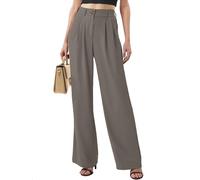 CheChury Women Work Trousers for UK Ladies Office Trousers Elasticated High Waisted Pants Work Smart Formal Fit Trouser Business Casual Flowy Straight Leg Pants with Pockets,Brown,XL