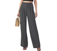 CheChury Women Work Trousers for UK Ladies Office Trousers Elasticated High Waisted Pants Work Smart Formal Fit Trouser Business Casual Flowy Straight Leg Pants with Pockets,Dark Grey,XXL