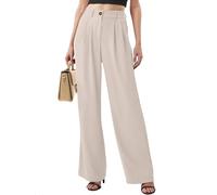 CheChury Women Work Trousers for UK Ladies Office Trousers Elasticated High Waisted Pants Work Smart Formal Fit Trouser Business Casual Flowy Straight Leg Pants with Pockets,Beige,L