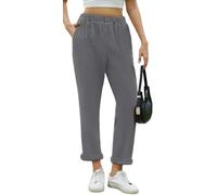 CheChury Women's Corduroy Trousers Ladies Elasticated Waist Trousers Straight Leg Cord Pants with Pockets Relax Fit Full Length High Waist Pull On Office Casual Trousers for Women,Grey,M
