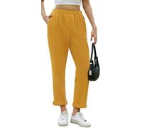 CheChury Women's Corduroy Trousers Ladies Elasticated Waist Trousers Straight Leg Cord Pants with Pockets Relax Fit Full Length High Waist Pull On Office Casual Trousers for Women,Yellow,L
