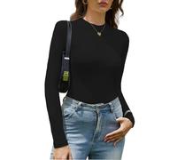 CheChury Womens Long Sleeve Tops Crew Neck T Shirt Thermal Underwear Lightweight Slim Fit Tight Basic Tops Multipack Workout Base Layer Tee Soft Basics Clothing Women Undershirt,Black,XXL