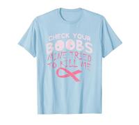 Check Boobs I Breast Cancer Awareness Disease Survivor T-Shirt, Men, Baby Blue, Large